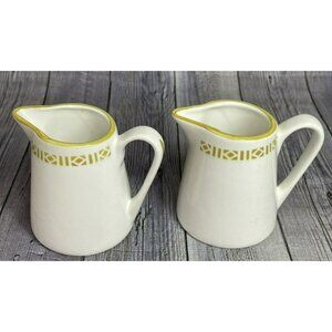 Vintage Jackson China Creamer Set Geometric Yellow Trim 3.25" Tall